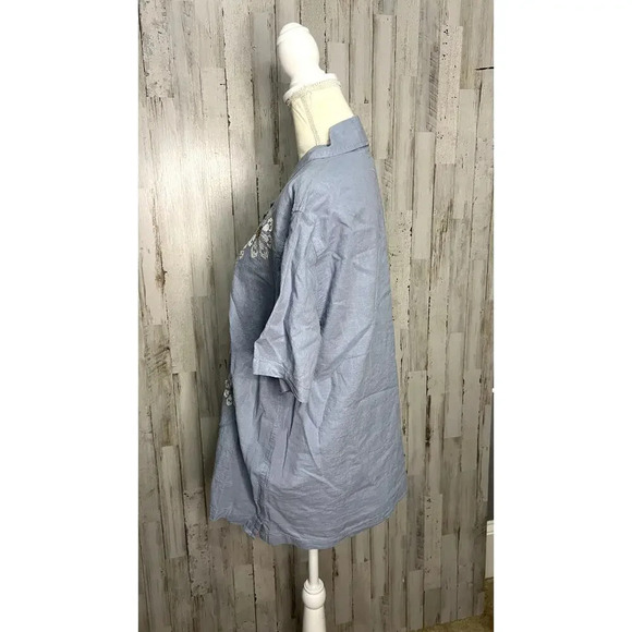 NWT Folk Mens Medium Blue Floral Embroidered Kota Short Sleeve Button-Down Shirt - Picture 6 of 6